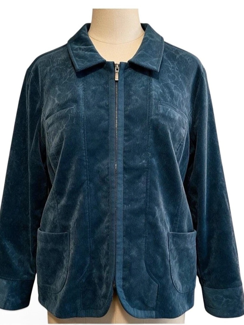 Chico's Zip Up Corduroy Jacket in Teal Blue Size 3